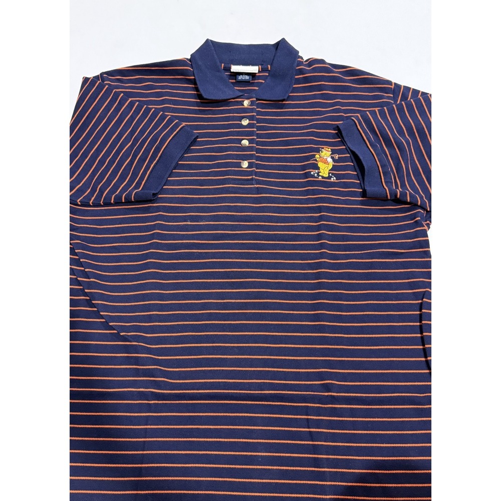 Vintage 90s Disney Winnie The Pooh Golf Polo Short Navy Blue & Orange Size M
